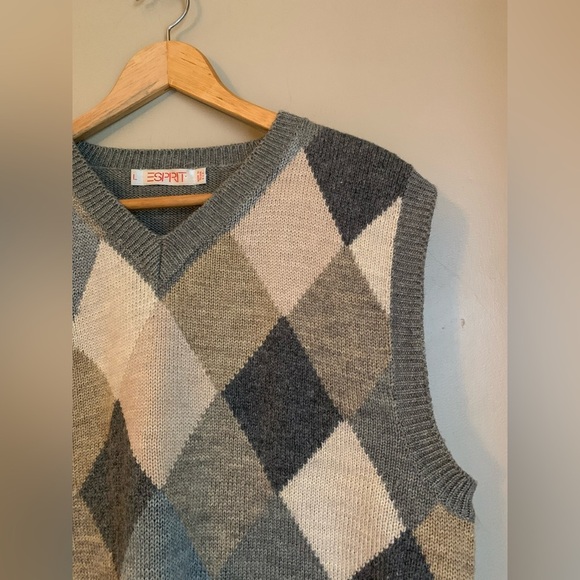 Esprit vintage sweater vest 80’s diamond gray tone - Picture 5 of 8
